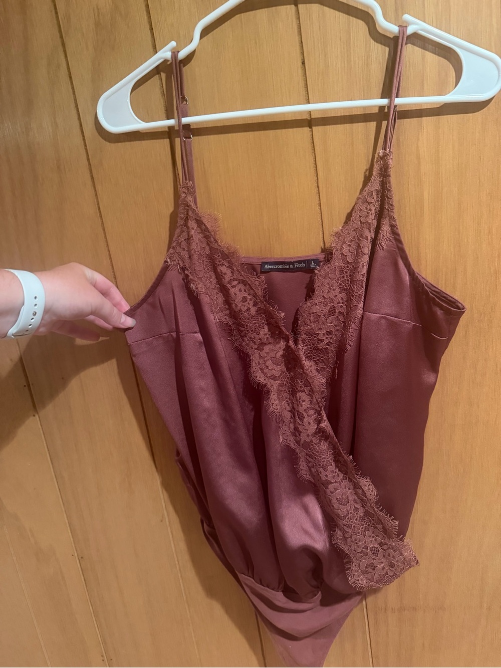 Abercrombie & Fitch Dusty Rose Lace-Trim Satin Bodysuit